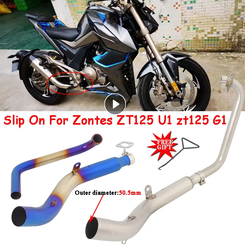 Slip On For Zontes ZT125 U1 zt125 G1 2021 2022 Motorcycle Exhaust Escape System Front Link Pipe Connecting 51mm Moto Muffler