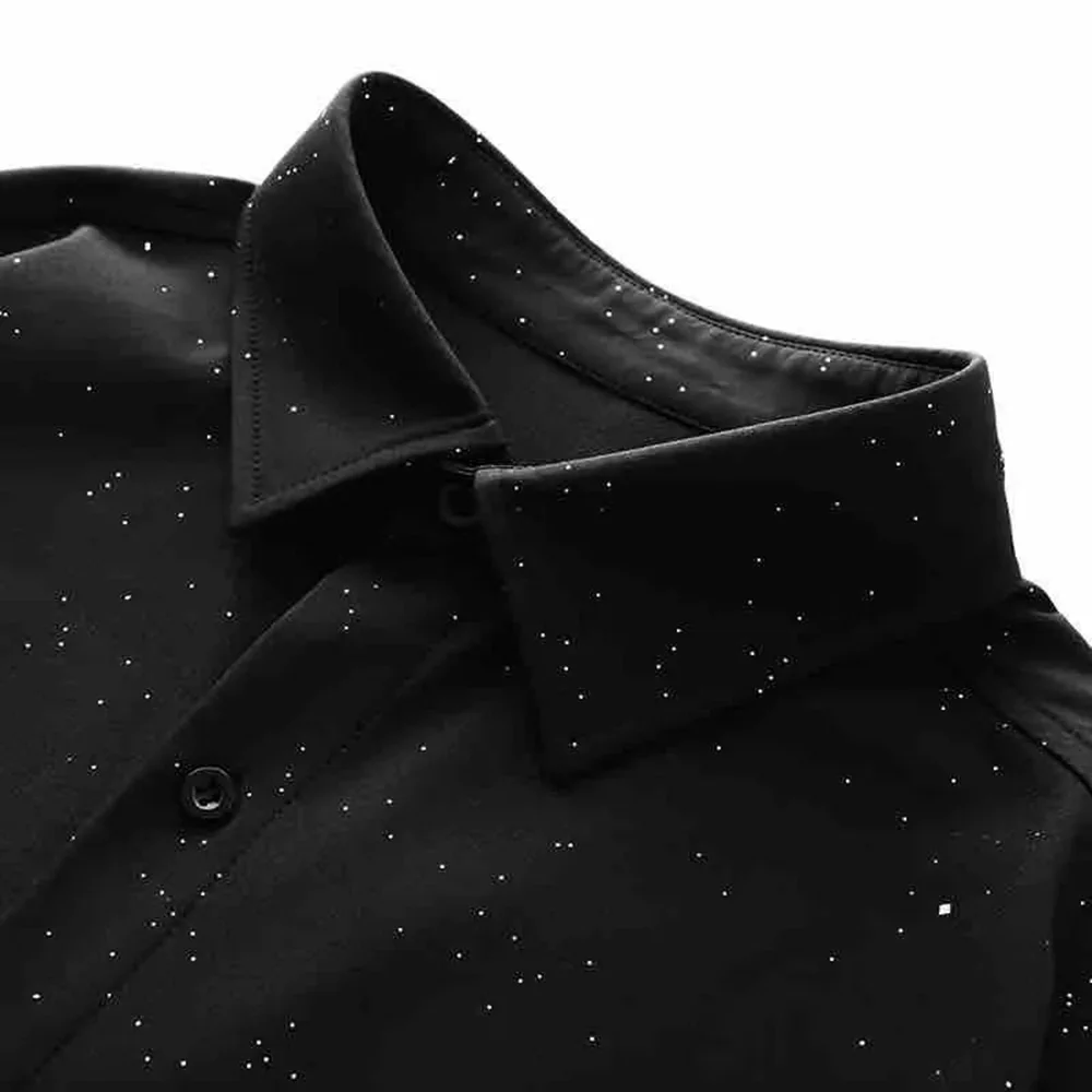 Mens Shirts Starry Dots Retro Black Shirts Trendy Korean Style Fashion Shirt Niche Youthful Causal Easy Fit Tops Men'S Clothing