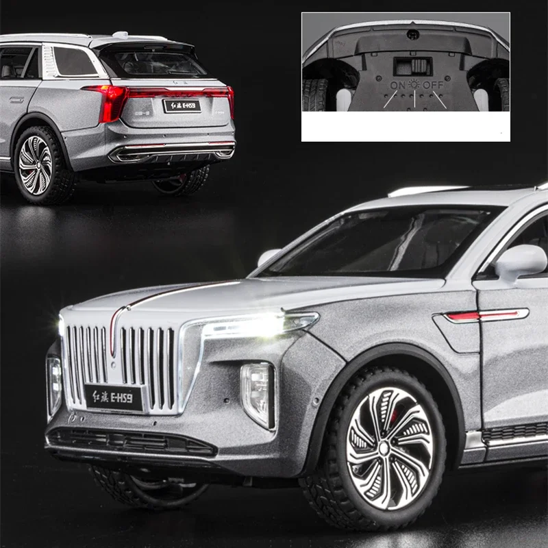 1/24 Hongqi รถ E-HS9 SUV อัลลอยด์ใหม่โมเดลรถยนต์พลังงานรถของเล่นโลหะหล่อจากโลหะโมเดลรถยนต์จำลองเสียงและแสงของขวัญสำหรับเด็ก