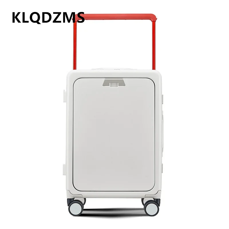 KLQDZMS tas perjalanan bagasi 20 inci bingkai aluminium casing Boarding Laptop bukaan depan casing troli 24 "koper pengisi daya USB