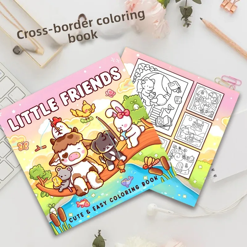 Cute Easy Little Friends Coloring Book Simple Animal Scenes for Beginners Stress Relief Relaxation Art Gift