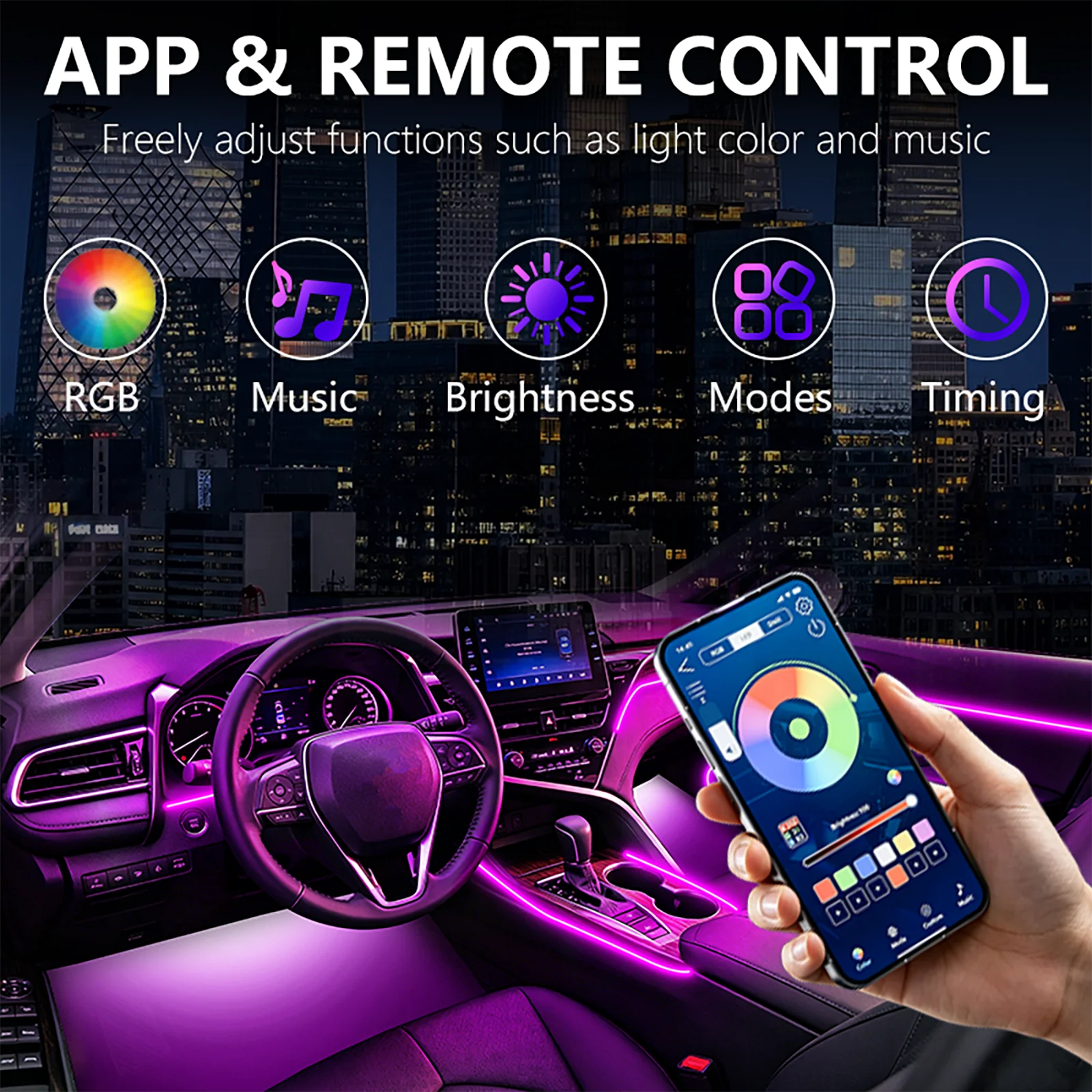 Car Interior Ambient Light For Honda CR-V 2011-2013, 6 In 1 RGB LED Atmosphere Lamp APP Control Auto Decor Light, RGB 64 Static Color Modes Gradient Atmosphere Lamp Acrylic