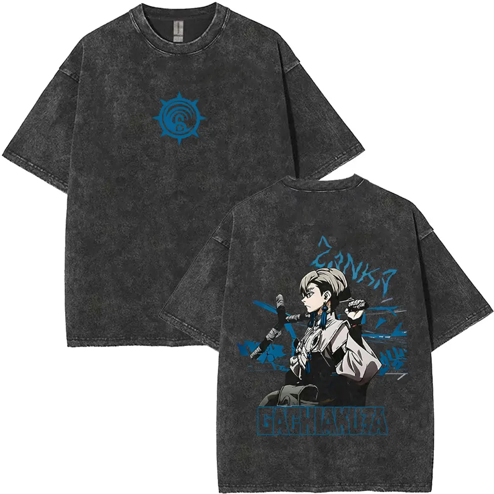 Anime Gachiakuta Enjin Vintage Washed T-Shirts für Männer und Frauen Manga Cosplay Harajuku T-Shirt Herren Mode Lässige Oversize T-Shirts – Detail 7