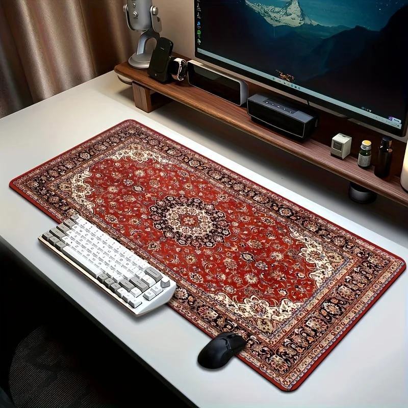 NEW Retro Persian Floral Design XL Keyboard and Mouse Pad, Non-slip Rubber, Stitched Edges, Suitable for Home Office, Game Room