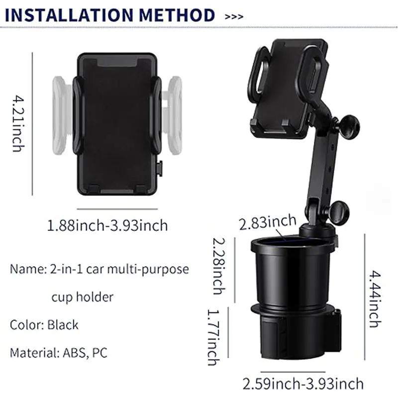 Car Cup Holder Expander with Cell Phone Mount 360 Rotation Cup Holder Expander Smartphone Mount Auto Interior Accessories