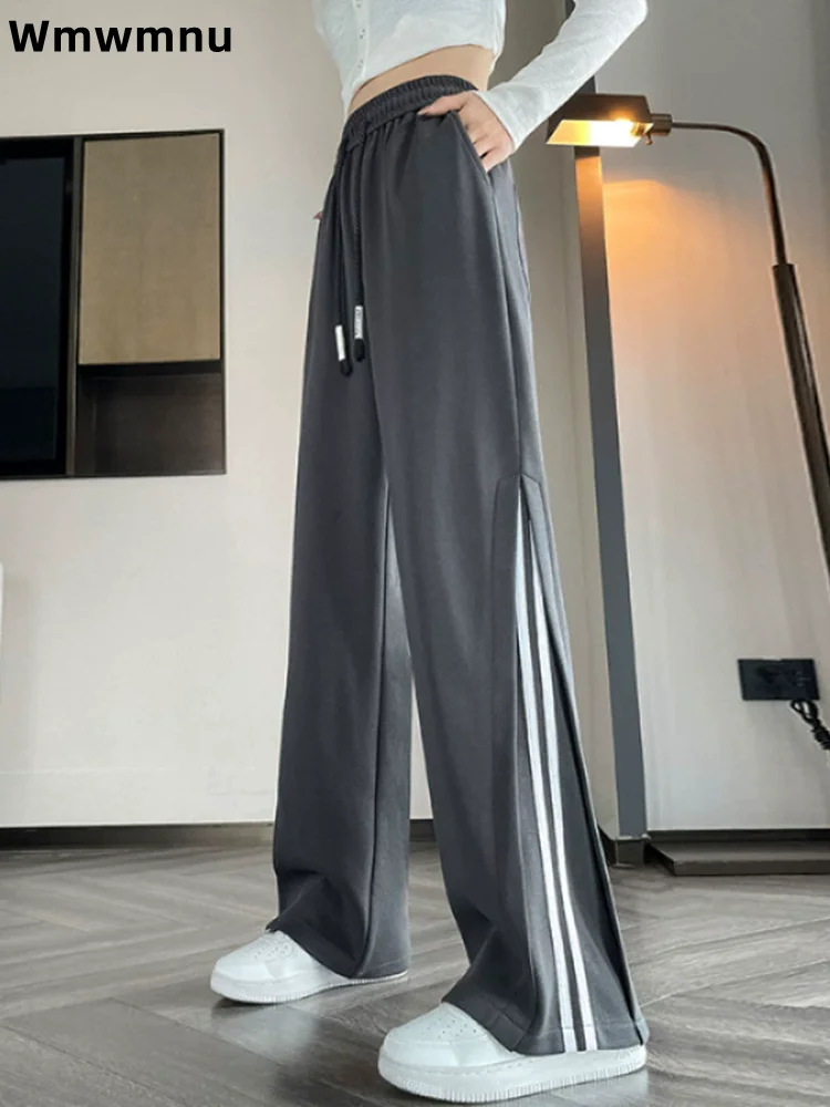 

Модные спортивные штаны в полоску в стиле пэчворк, женские повседневные мешковатые брюки с завязками, свободные широкие прямые брюки на шнуровке