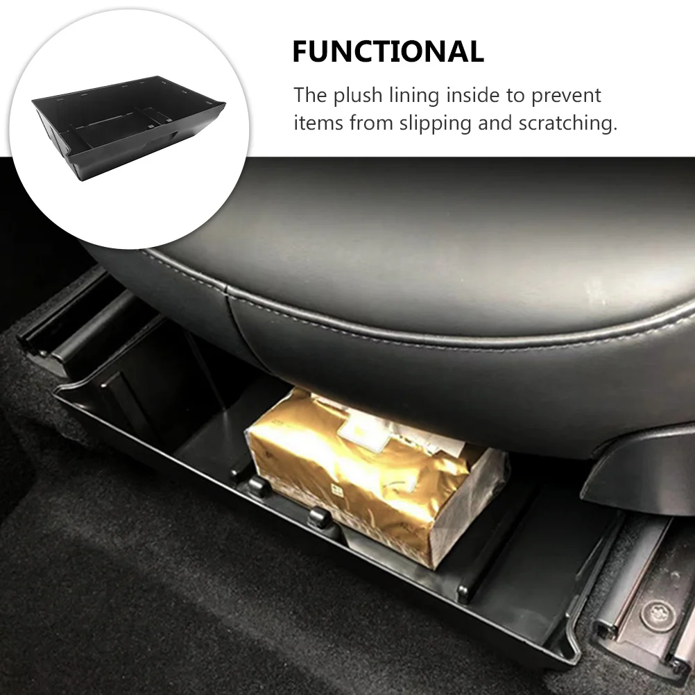 

1Pcs Under Seat Storage Box Car Black Durable ABS Flocking Vehicle Organizer Container Auto Sundries Storage Drawer Type Handle