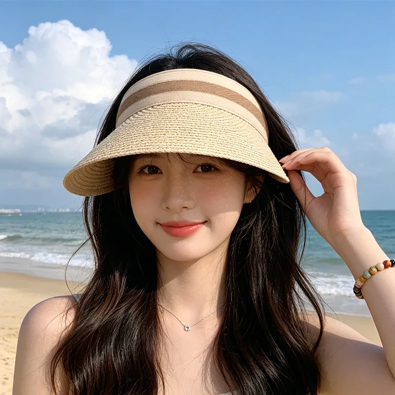 Customized Embroidered Logo Outdoor Sunscreen Ceiling Straw Hats Women's Summer Versatile UV Resistant Travel Sun Protection Cap view 6