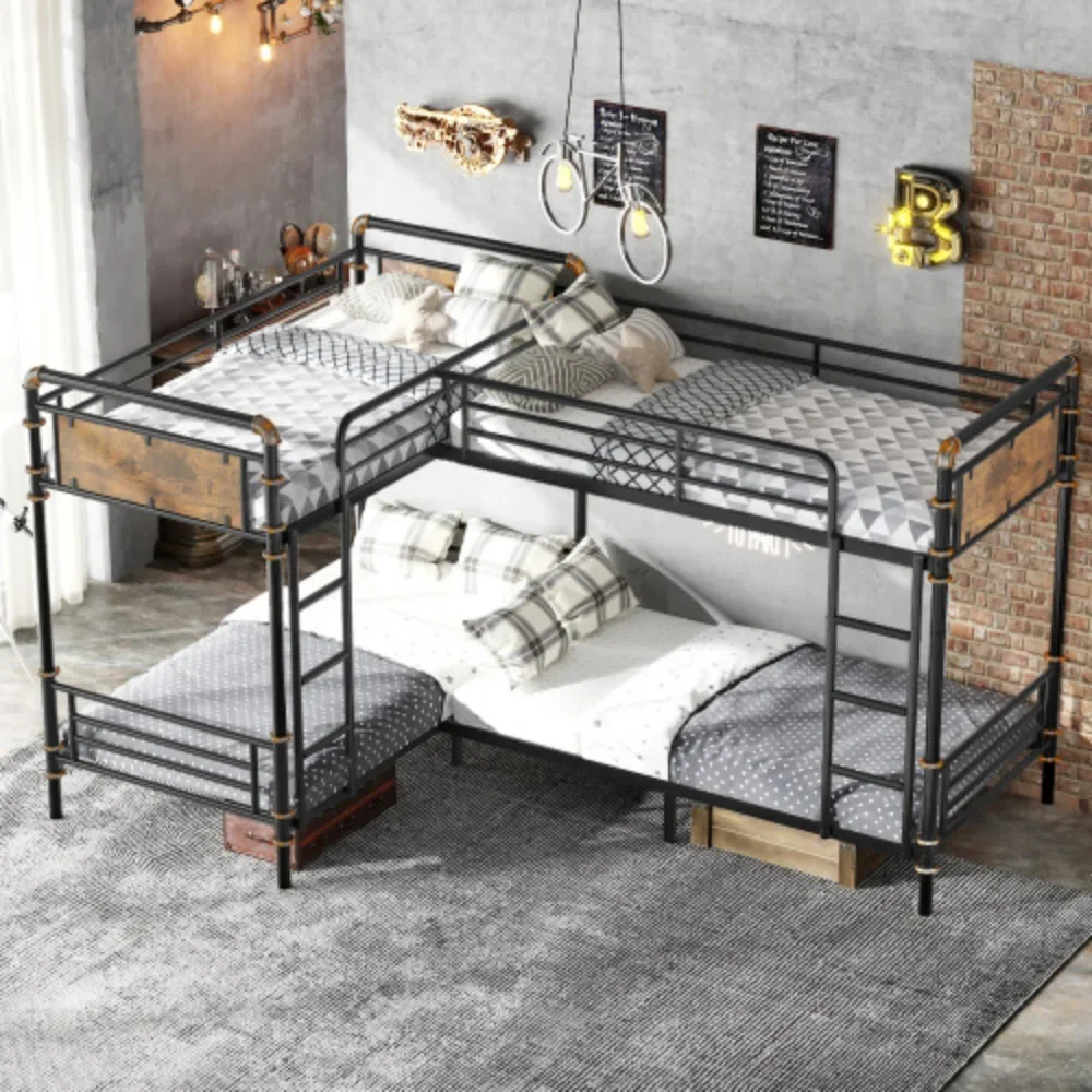 Full Over Full Metal Bunk Bed, Industrial Detachable Bunkbeds with Safety Guard Rails for Teens，bed Frame