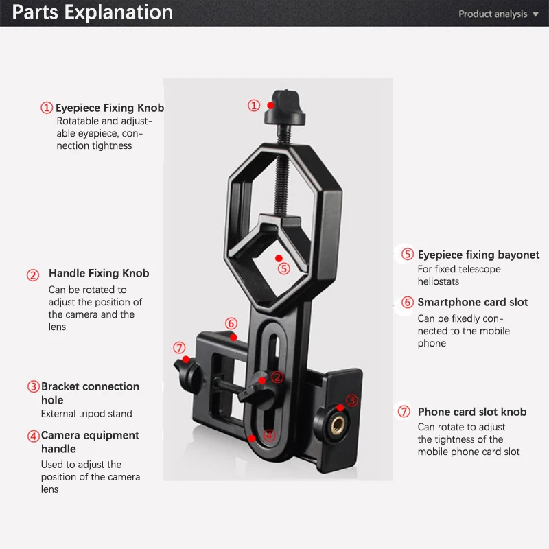 

Cell Phone Adapter with Spring Clamp Mount Monocular Microscope Accessories Adapt Telescope Mobile Phone Clip Accessory Bracket