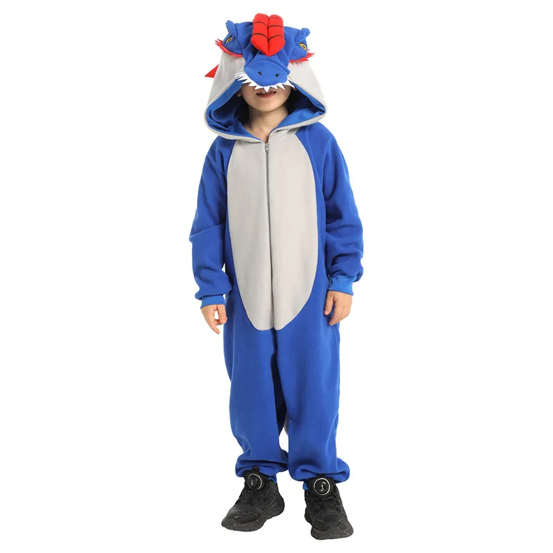 زي ديلوفوسورس الصغير بذلة بقلنسوة زرقاء مع ذيل للفتيات على شكل حيوانات للهالوين زي للأولاد على شكل ديناصور العالم الجوراسي #5