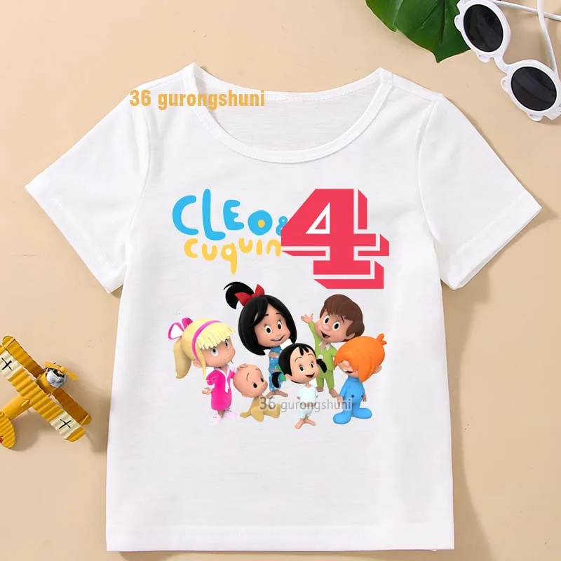 Tshirt Girl Familia Telerin Cartoon T Shirt Girls Tops Short Sleeve Cleo And Cuquin Kids Clothes Boys T Shirts children T-shirts