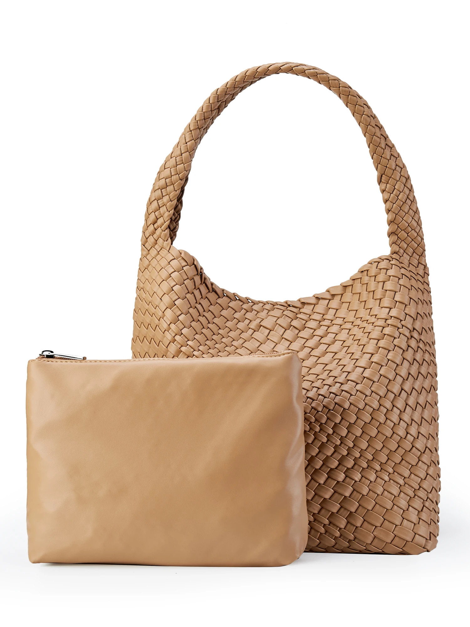 

Women Vegan Leather Hand-Woven Tote Handbag Fashion Shoulder Top-handle Bag All-Match Underarm Bag with Purse Travel Tote Bag