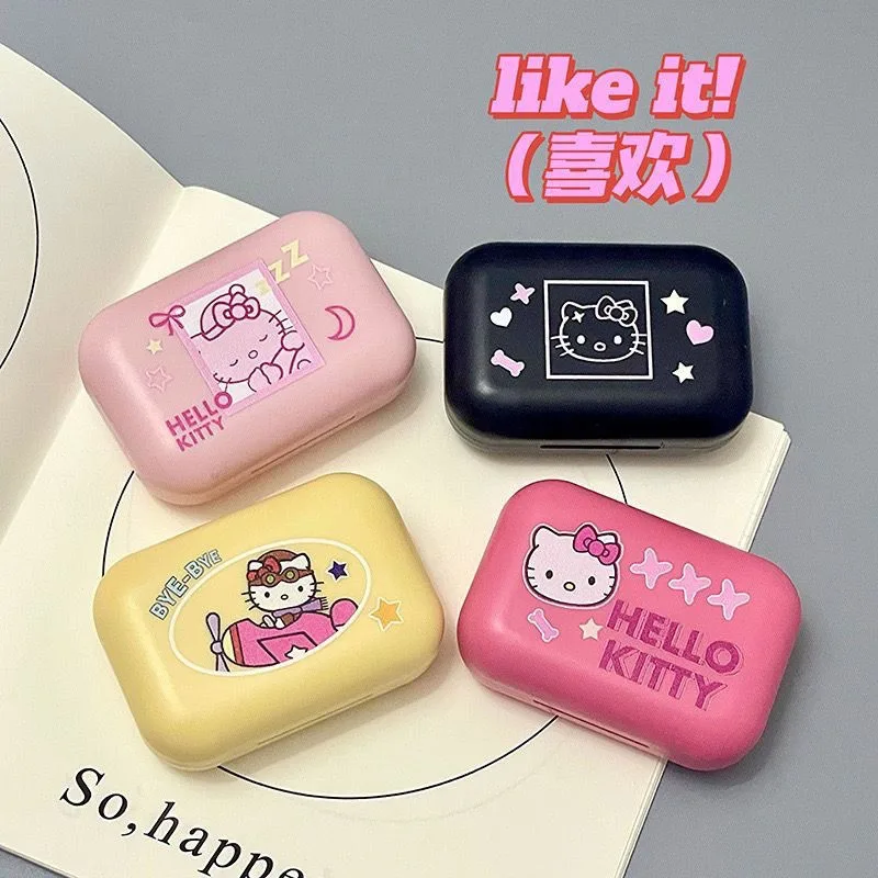 

Hello Kitty Contact Lens Box Cute Cartoon Anime Portable with Mirror Women Accessories Desktop Toy Ornaments Gift Wholesale