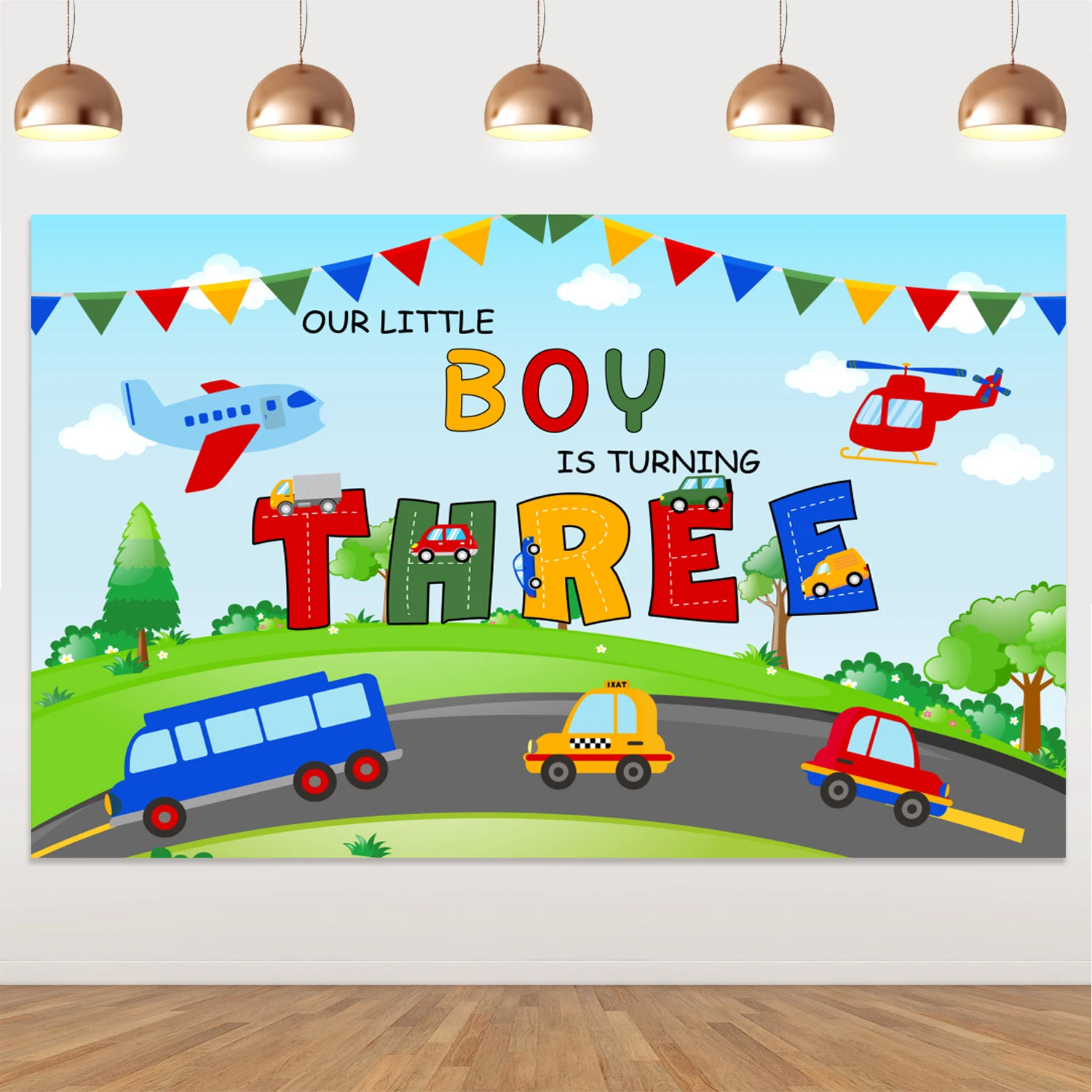 

Happy Birthday Transportation Backdrop for Kids, First Birthday Background for Boy, Car Transportation, Party Supplies