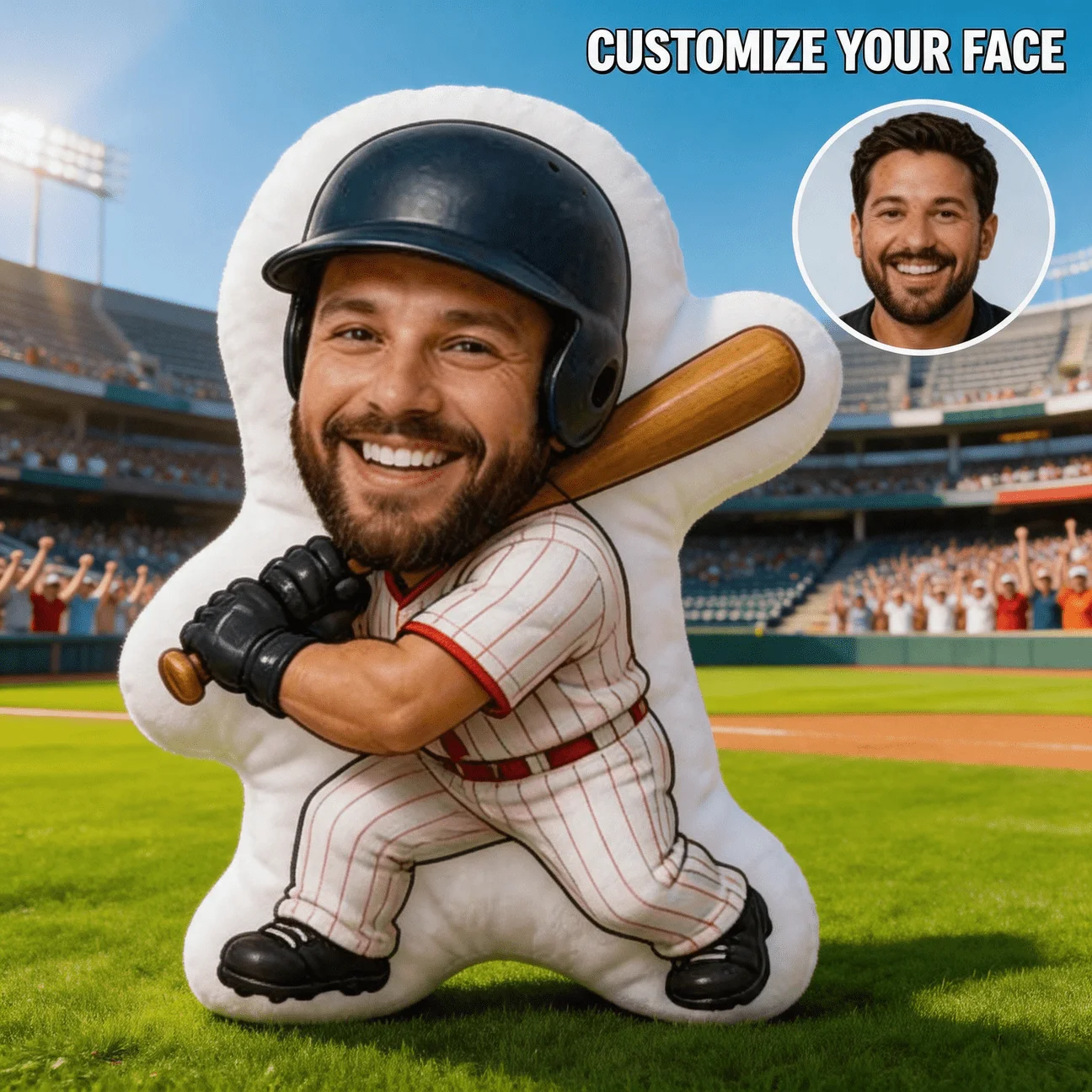 Custom Personalized Photo Face Pillow, Baseball Player Style Custom Shaped Decorative Cushion, 70CM Large Size Home Decor Accent