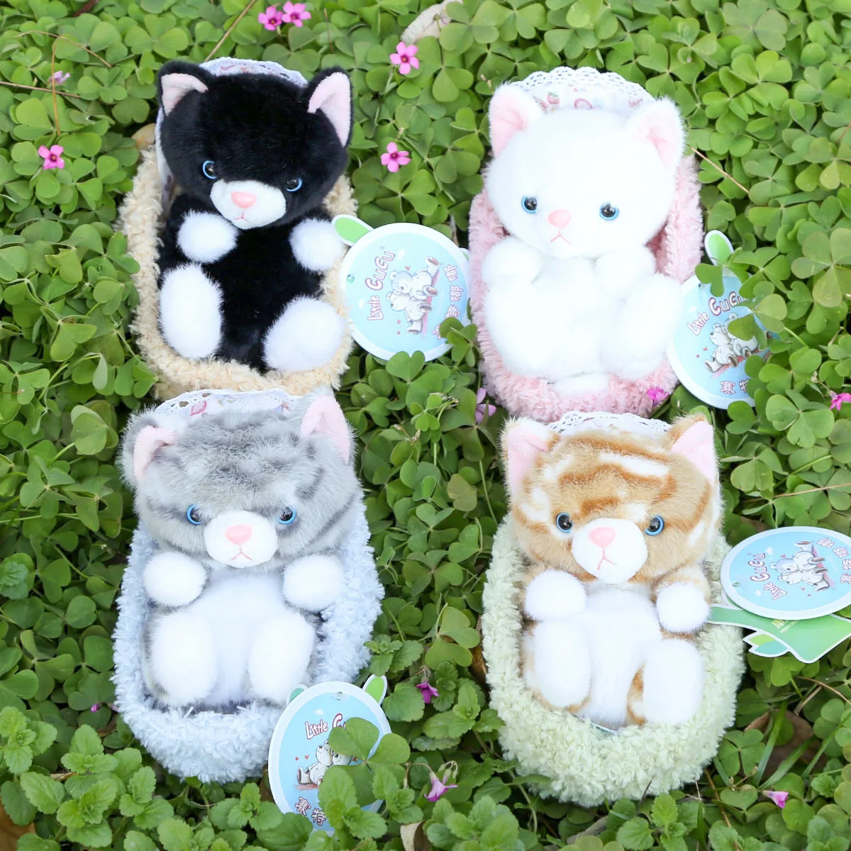 Simpatico gatto addormentato culla bambola di peluche giocattolo decorazione della stanza simulazione animale domestico gattino peluche bambola di pezza regalo di compleanno per bambini