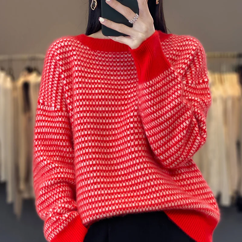 New Year's Day promote 100% pure woolen sweater female autumn and winter new color knitted sweater crewneck loose shirt with thi