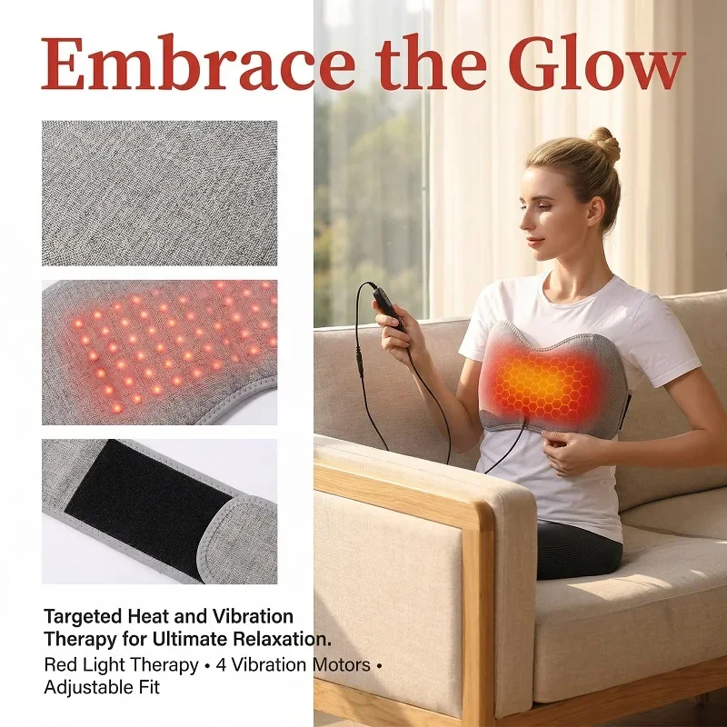 Red Light Heating Vibration Chest Massager Hot Compress Muscle Relaxation Anti-fatigue Relieve Stress Helpful for Sleep Women