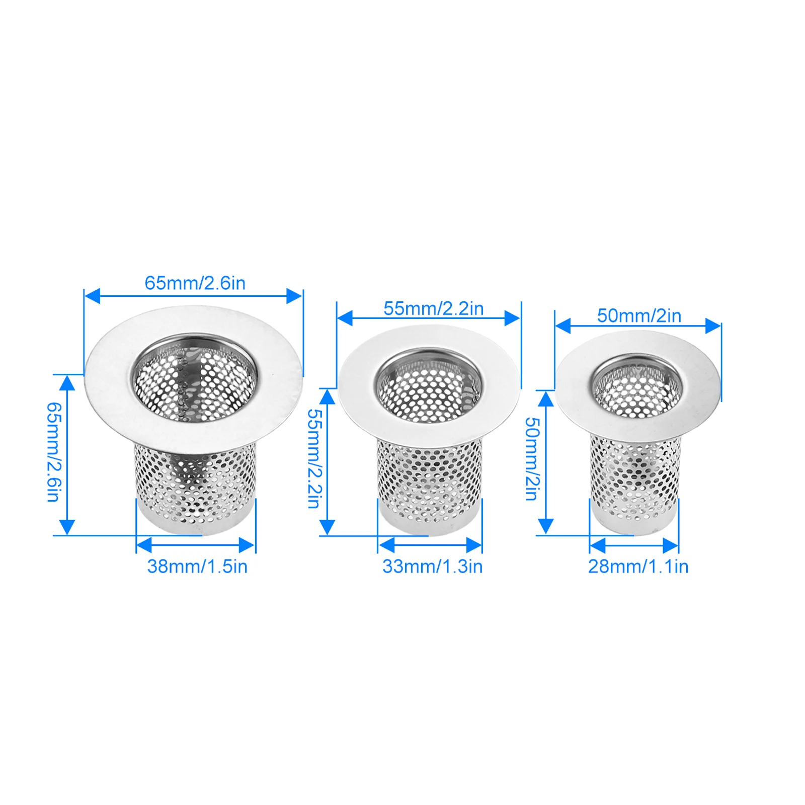 3pcs/set Shower Hair Catcher Durable stainless steel strainer Mesh S/M/L Floor Drain Sink Strainer Cover Anti-clog Trash Filters