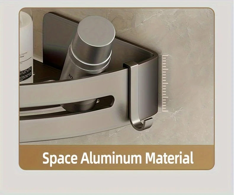 1 Stück nicht bohrendes Aluminium-Badezimmer-Aufbewahrungsregal – an der Wand montiertes Eckregal zur Aufbewahrung von Badezimmer-Shampoo-Duschgel-Kosmetik – Detail 13