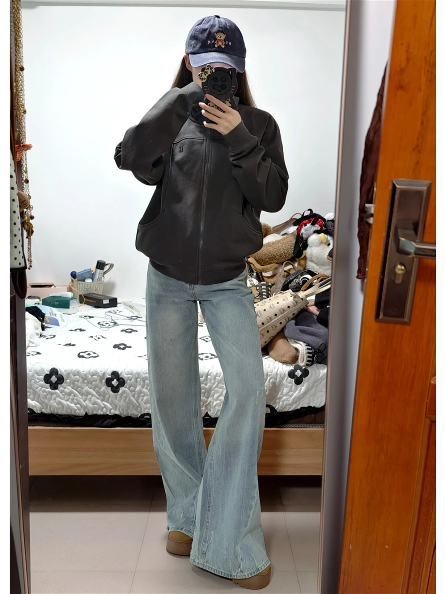 

American Vintage Loose Wide Leg Blue Jeans Women's Spring Long Drapey Floor-Length Trousers Comfortable Cotton Casual Jeans