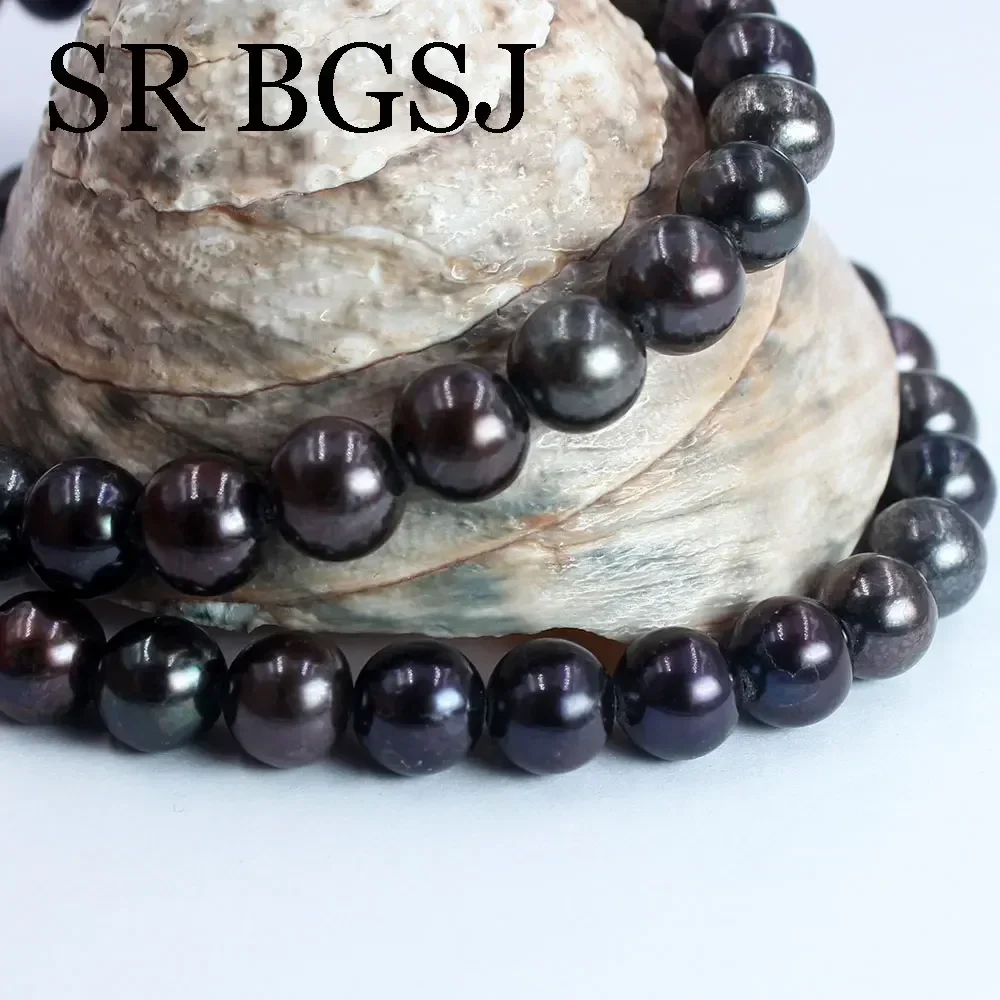 8-9mm 3A aaa High Quality Black Round Natural Freshwater Pearl Loose Spacer Beads for DIY Jewerly Earrings Bracelet 14\