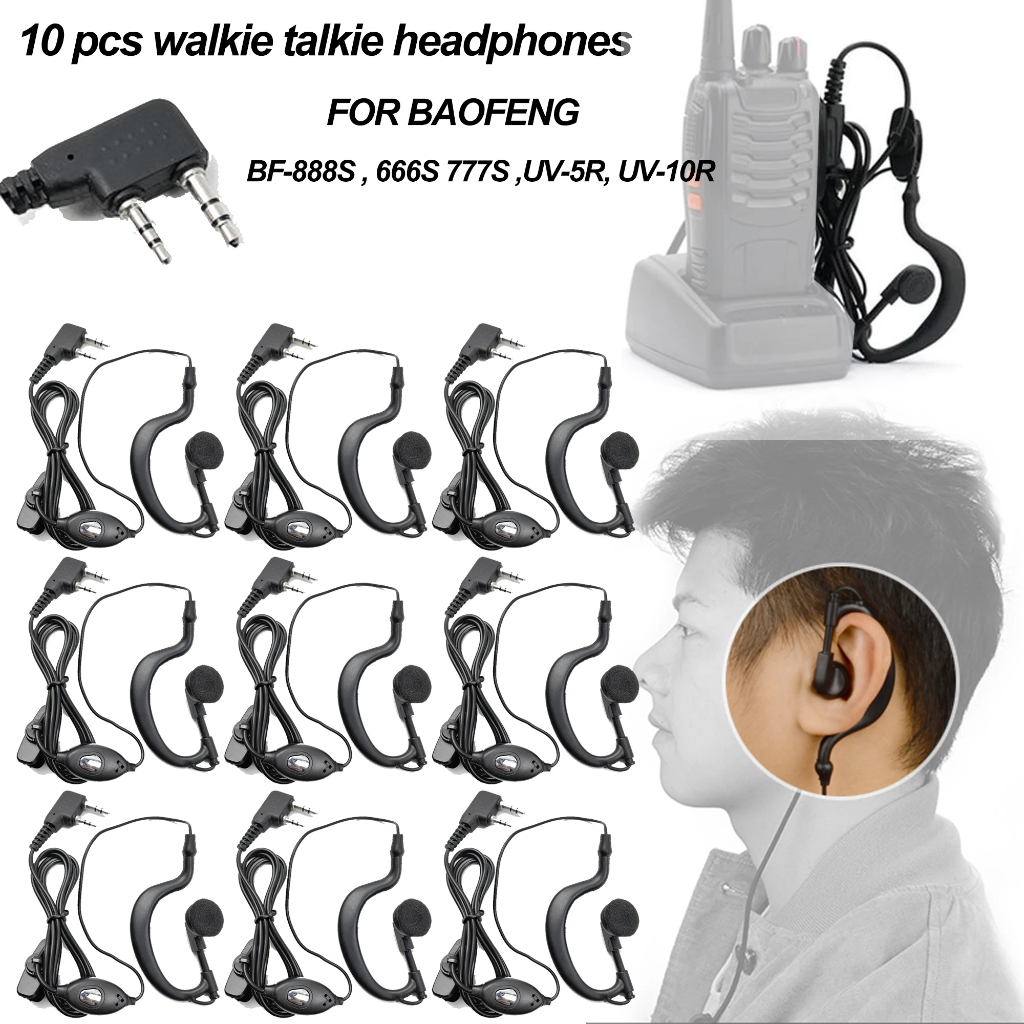 Factory wholesale of 10pcs baofeng walkie talkie earphones for BF-888S, 88E, 666S, 777S, UV 5R, UV 82, and other models of walki