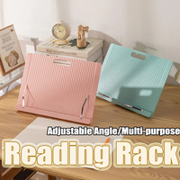 Adjustable Plastic Book Stand for Reading Foldable Desktop Riser for Laptop Textbook - Hands-Free Cookbook Stand with Page Clips