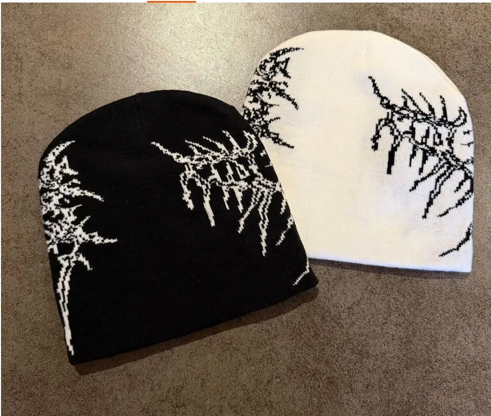 2026 American street fashion skeleton jacquard knitted hat  concave shape warmth hat MZ292