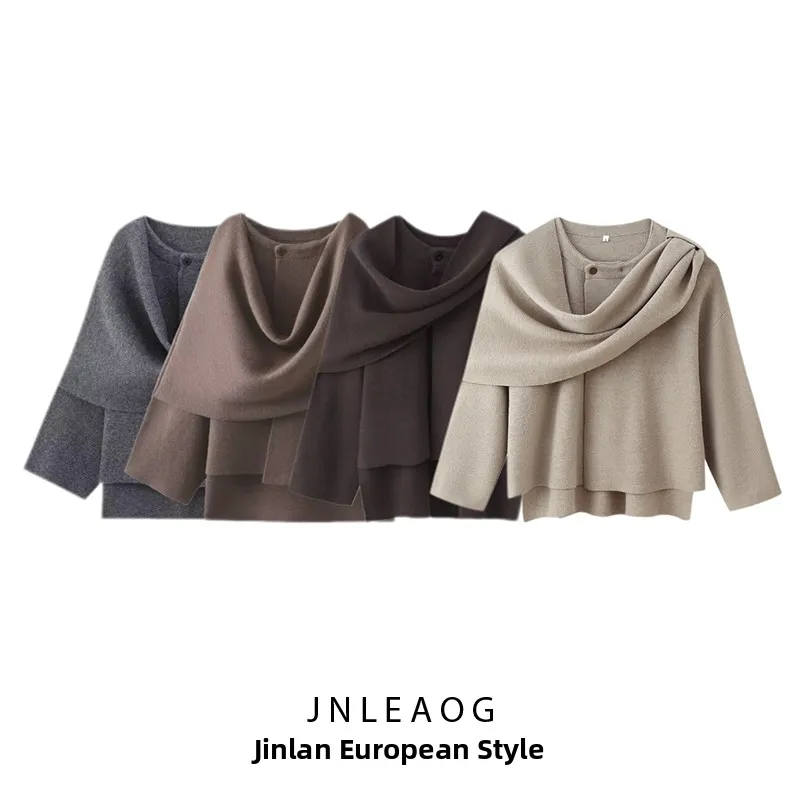 

Faionable универсальный вязаный шарф Sle Jaet, женское осеннее новое поступление JNLEAOG, пальто из полиэфирного волокна со стойкой