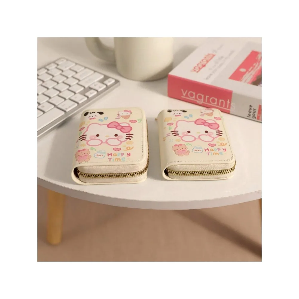 Sanrio Hello Kitty Sac de rangement pour porte-cartes de crédit Portefeuille mignon à fermeture éclair avec plusieurs emplacements pour cartes, adorable pour portefeuille de mode