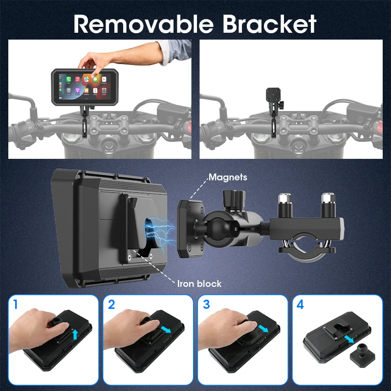 6.25 بوصة دراجة نارية لتحديد المواقع والملاحة 4K + 1080P عدسة مزدوجة DVR IPX7 شاشة مقاومة للماء اللاسلكية CarPlay أندرويد السيارات محرك مسجل