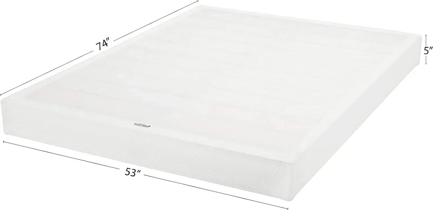 Full size Smart Box Spring Bed Base, 5 Inch Mattress Foundation, Tool-Free Easy Assembly, Full, White