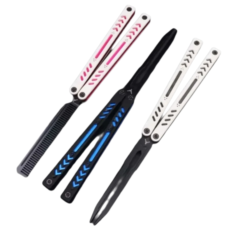 XDYY Ether Balisong Trainer Peine de entrenamiento clásico con escalas G10 Revestimientos de aluminio Diapasón con mango de canal