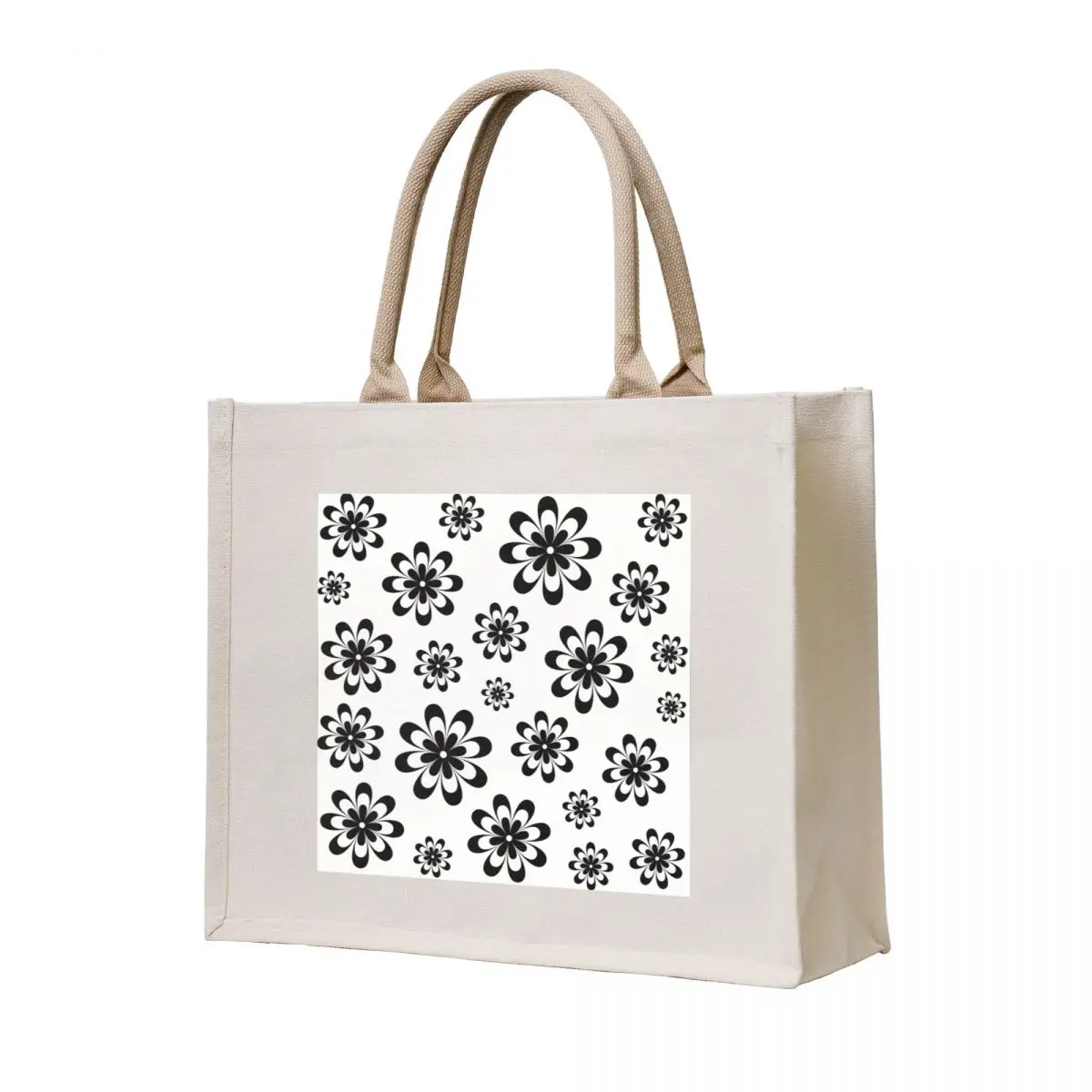 

Black and White Flowers Theme Tote Bag handbag canvas tote tote bag