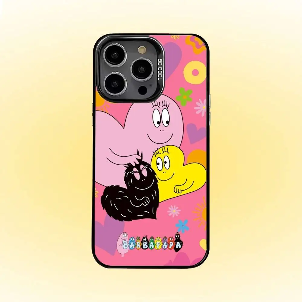 Cute B - Barbapapa Animation Phone Case For iPhone 16,15,14,13,12,11,Pro,MAX Gray Matte Silicone Black Cover