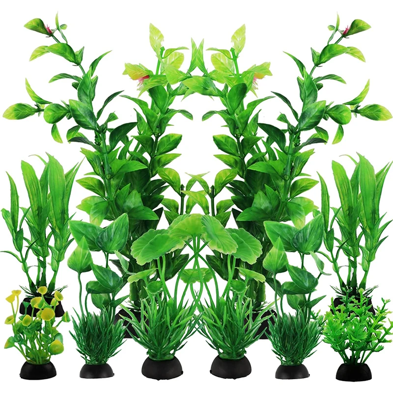 10 Stück/Set Aquarium-Pflanzen Ornamente Grünes Kunststoff-Simulationsgras Künstliches Wasserpflanzen-Dekor für Fischbecken DIY-Zubehör – Detail 1