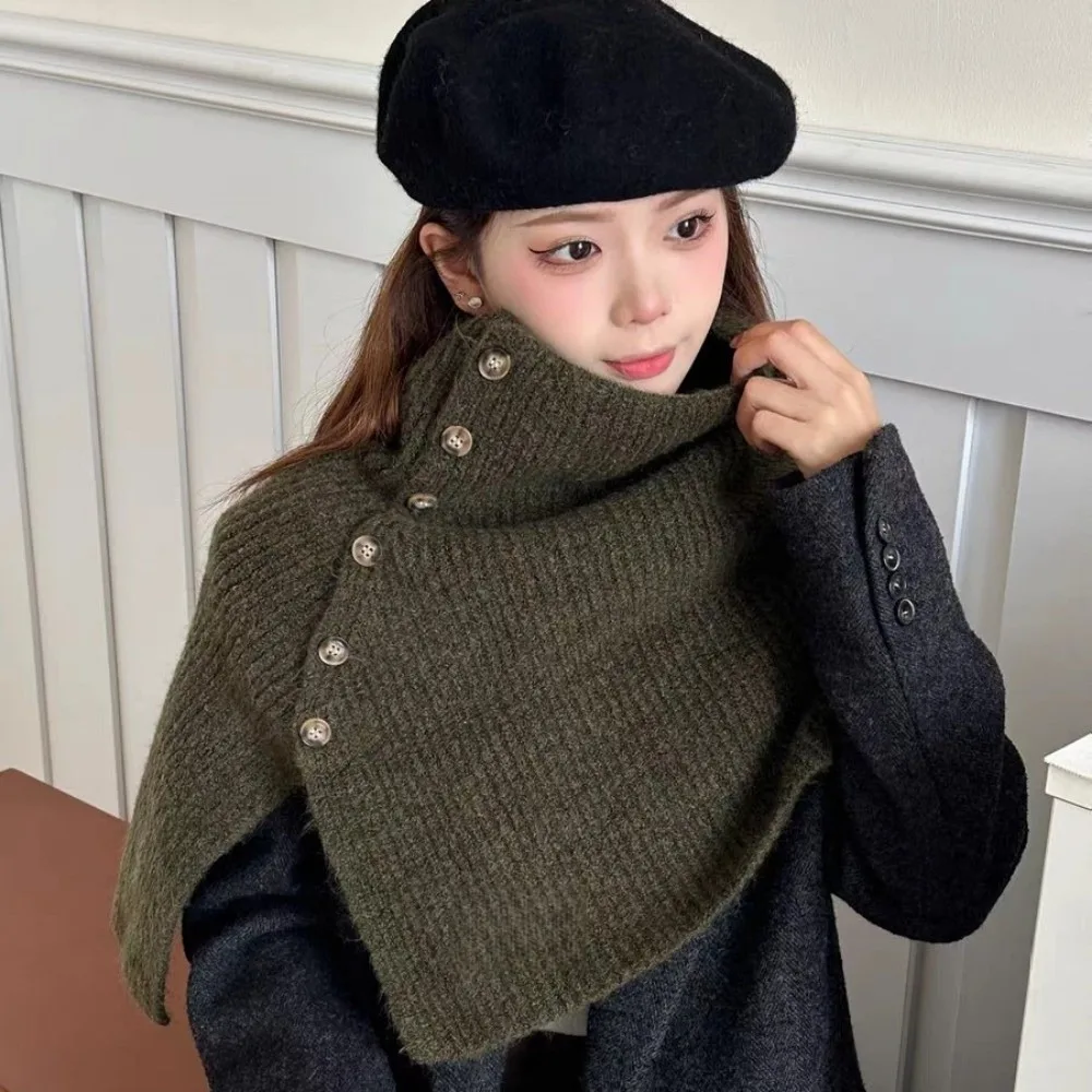 

Модный зимний пуловер, шарф, вязаный высокий воротник, водолазка, шаль, дизайн на пуговицах, теплый шарф, накладной воротник, аксессуары для одежды