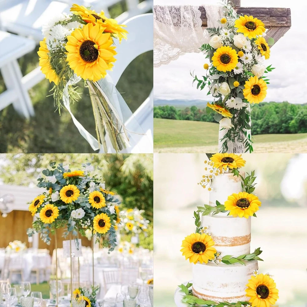 

5Pcs Artificial Flower Sunflowers Home Vase Garden Room Bedroom Table Decor Wedding Bouquet Festival Outdoor Diy Gift Accessor
