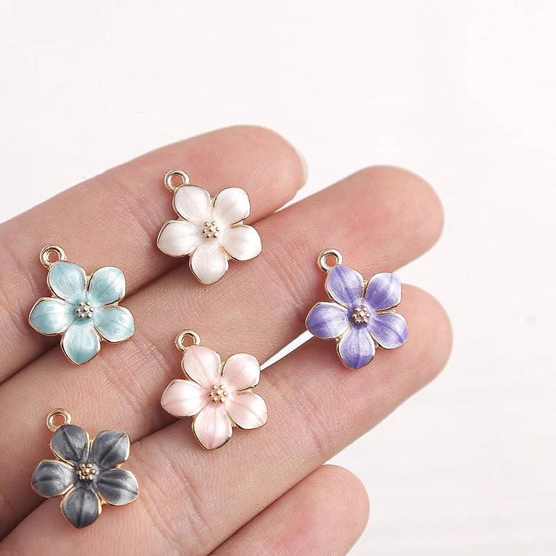 10pcs 15x17mm Cute Enamel Flower Charms Pendants for Making DIY Drop Earrings Necklaces Bracelets Jewelry Findings Accessories