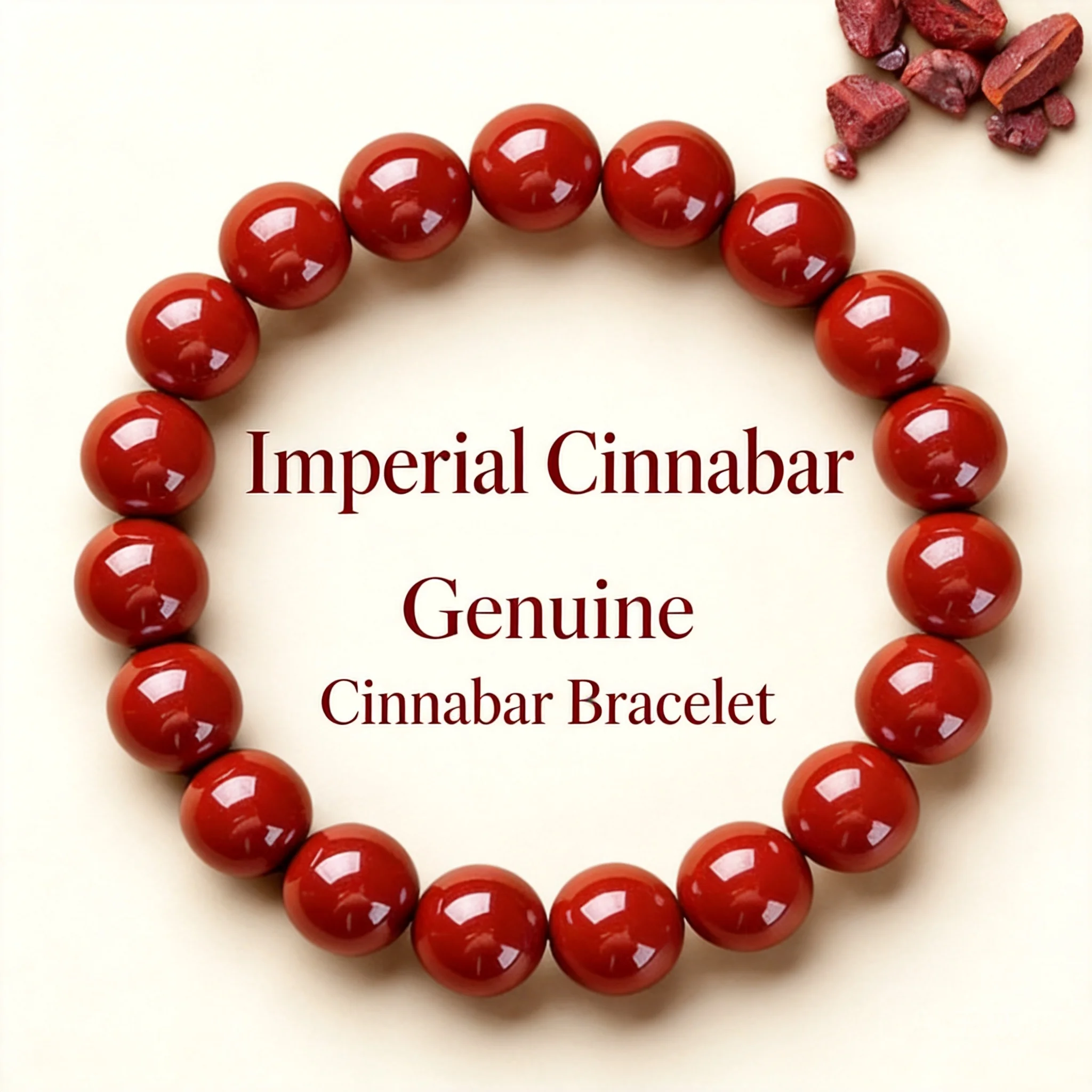 

Chinese Style Natural High Purity Emperor Cinnabar Beaded Bracelet Lucky Blessing Fortune Feng Shui Unisex Bracelet For Women