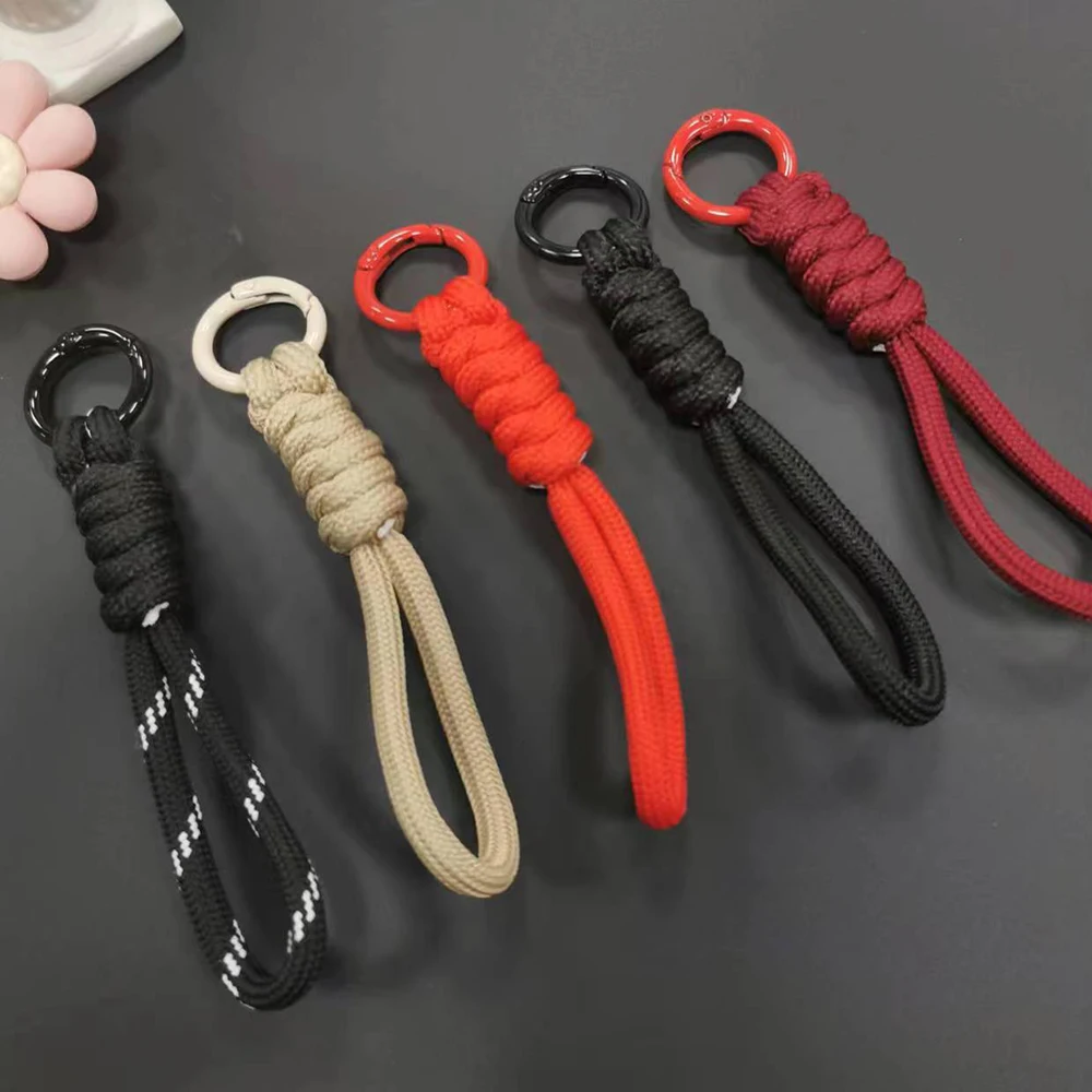 12cm Paracord Braided Woven Keychain Wrist Rope Phone case Anti-lost Rope Strap Key Ring Tactical Survival Tool Backpack Buckle