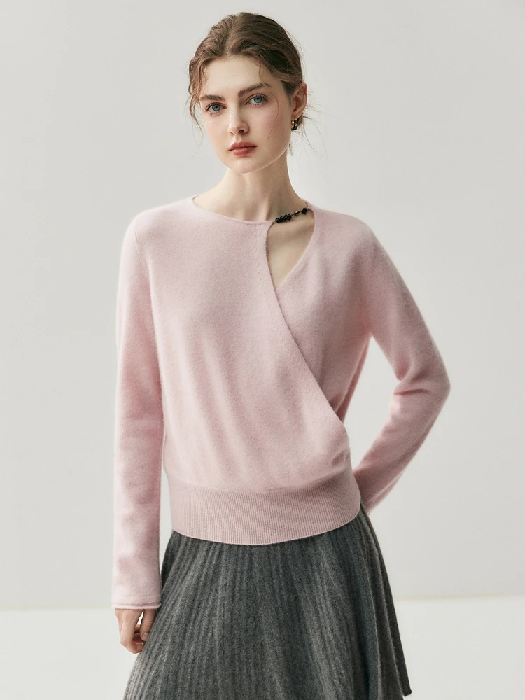 

Autumn Winter Women's Asymmetry Cross-neck Pullover 100% Cashmere Sweater Bead Decoration Knitwear Elegant Fashion Clothing Tops