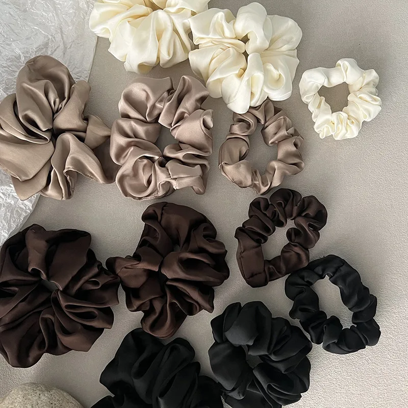 Korean Woman Big Middle Small Elegant Silk Elastics Hair Band Girls Scrunchies Hair Ties Ladies Ponytail Hold Hair Accessories