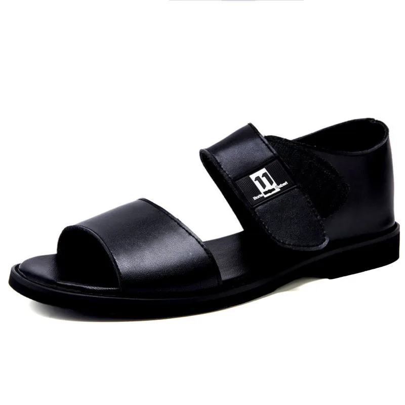 Italian Summer Soft-soled Comfortable Breathable Low-heeled Thick-soled Sandals Leather Roman Open-toe Black Outdoor Beach Shoes