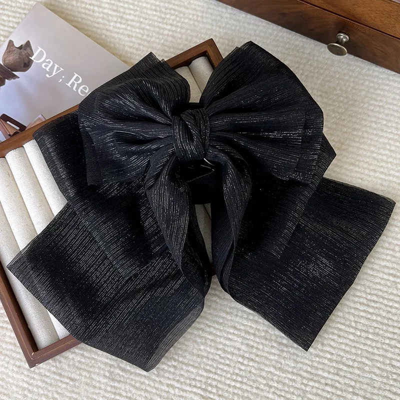 Sparkling Black Big Bow Hair Claws Headdress for Women Fashion Vintage Ponytail Clip Elegant Sweet Hairpins Hair Accessories New