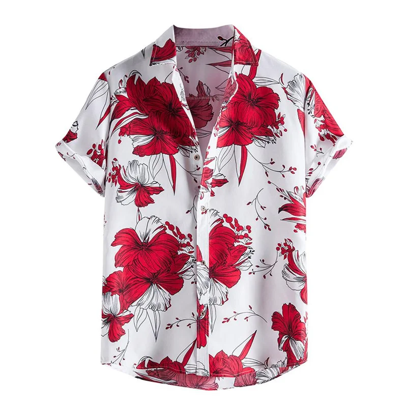 Popular Summer Hawaiian Shirt Men Cool 3d Printing Flower Leaves Shirts Lapel Collar Short Sleeves Button Beach Blouse Clothes