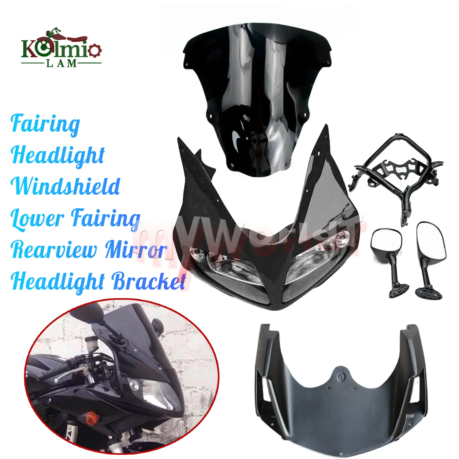 

Fit For SUZUKI SV650S SV1000S 2003 - 2011 Headlight Fairing Front Nose Rearview Mirror Bracket Windshield Set