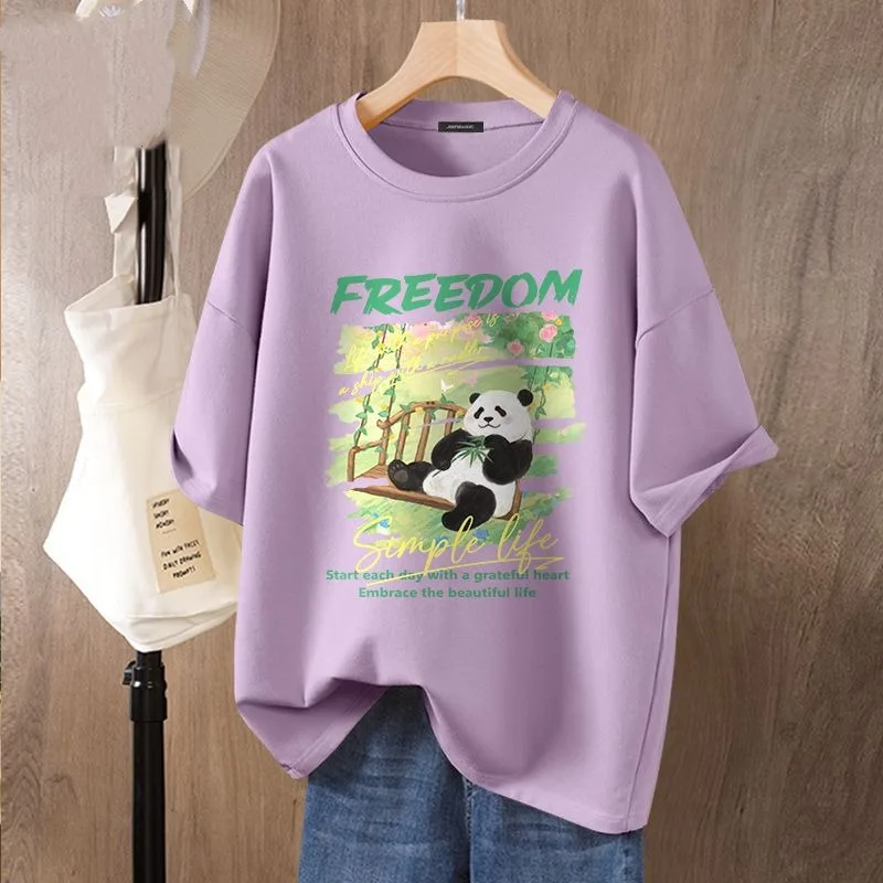 Women Clothing Cartoon Printed Vintage O-neck T-shirt, Fashion Cotton Basic Pullovers, Summer Casual Loose Short Sleeve Top Tee